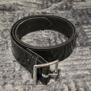 Boston Leather Patton Leather Belt 44 Black Heavy Duty Silver Buckle 1 5/8"